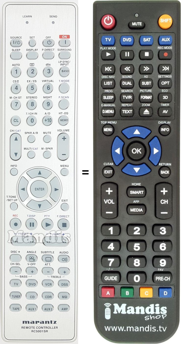 Comandos à distância equivalente Marantz RC5001SR