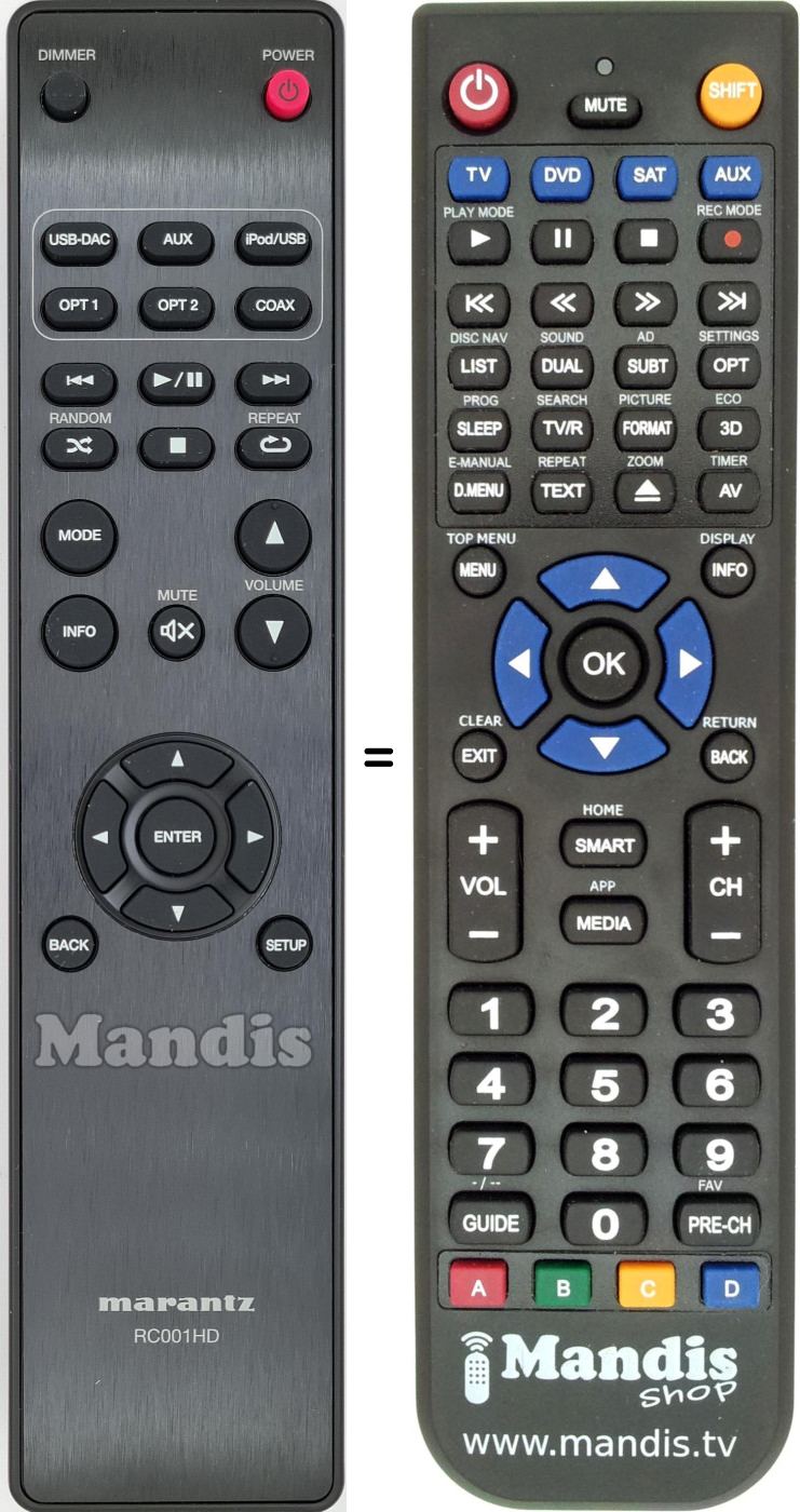 Comandos à distância equivalente RC001HD