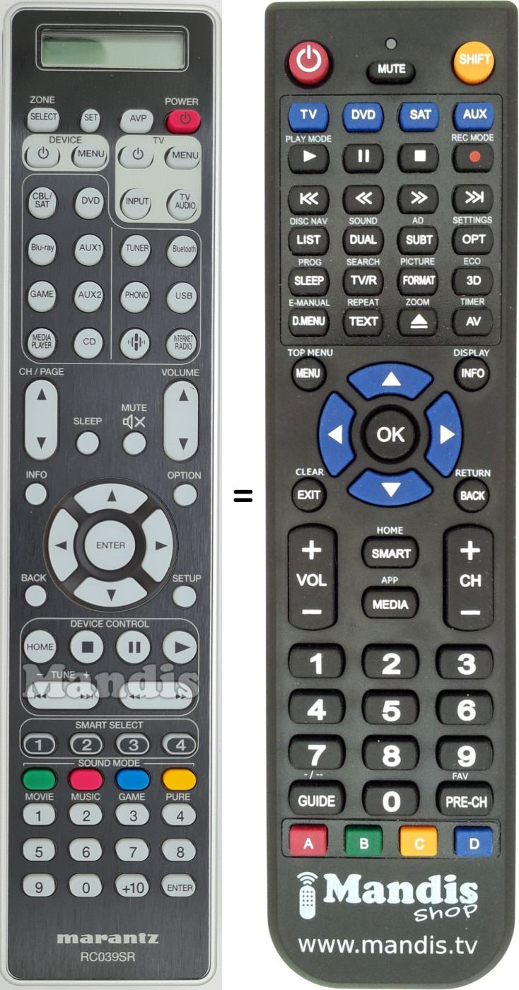 Comandos à distância equivalente Marantz RC039SR
