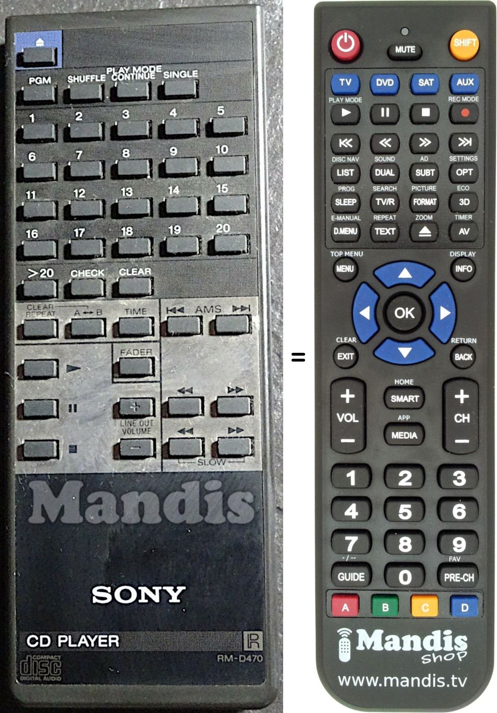 Comandos à distância equivalente Sony RM-D470