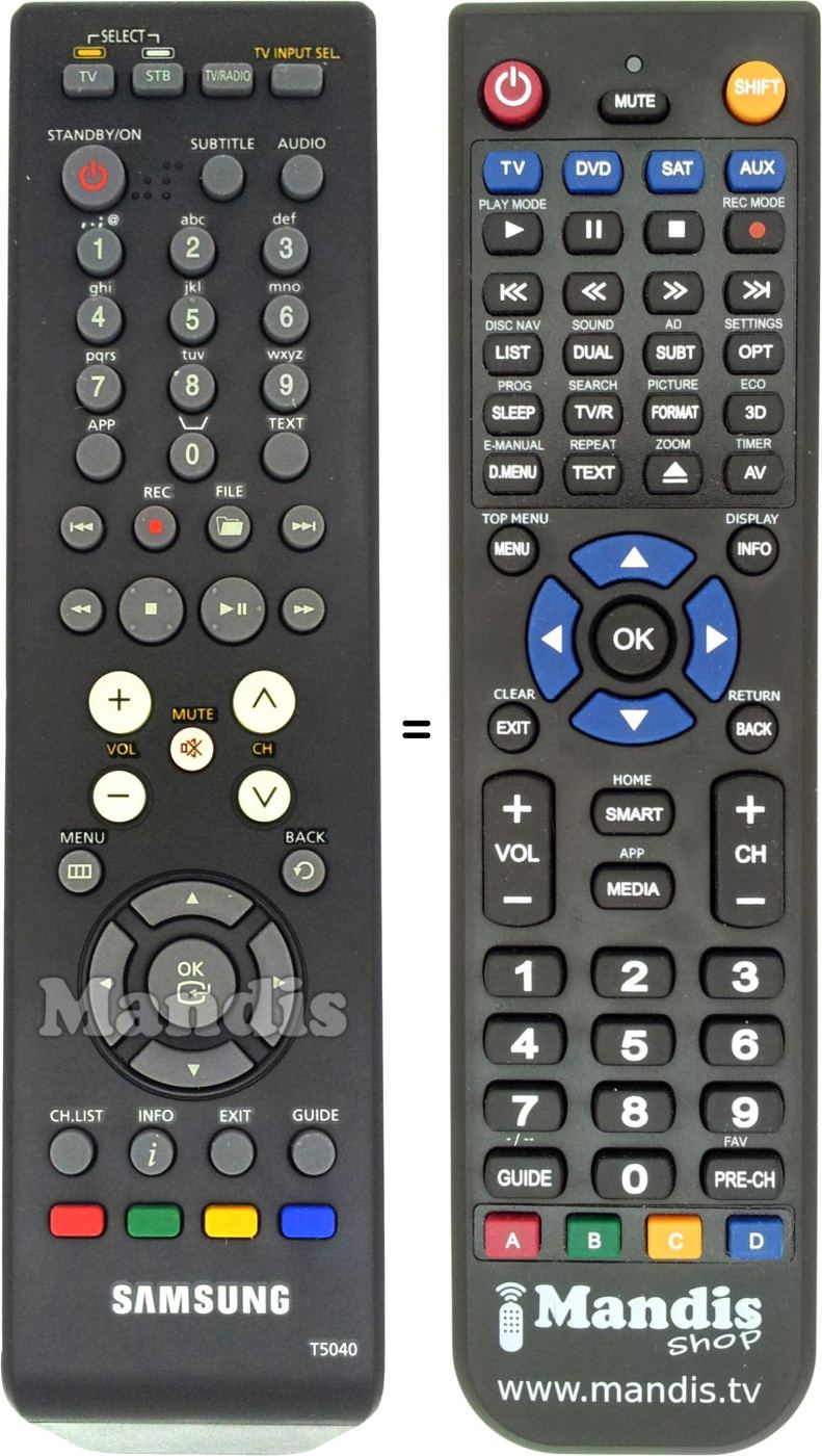 Comandos à distância equivalente Samsung T5040