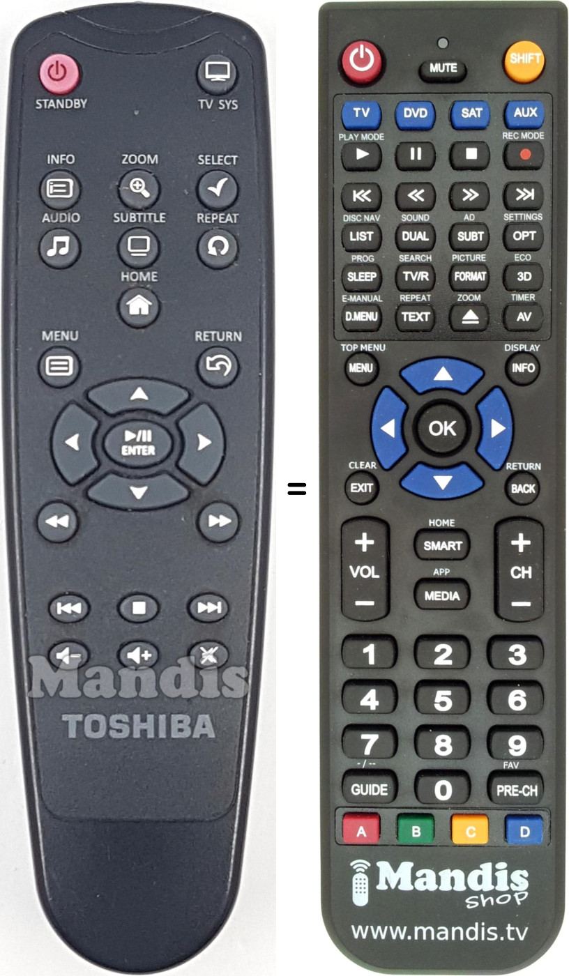 Comandos à distância equivalente Toshiba Store Tv2