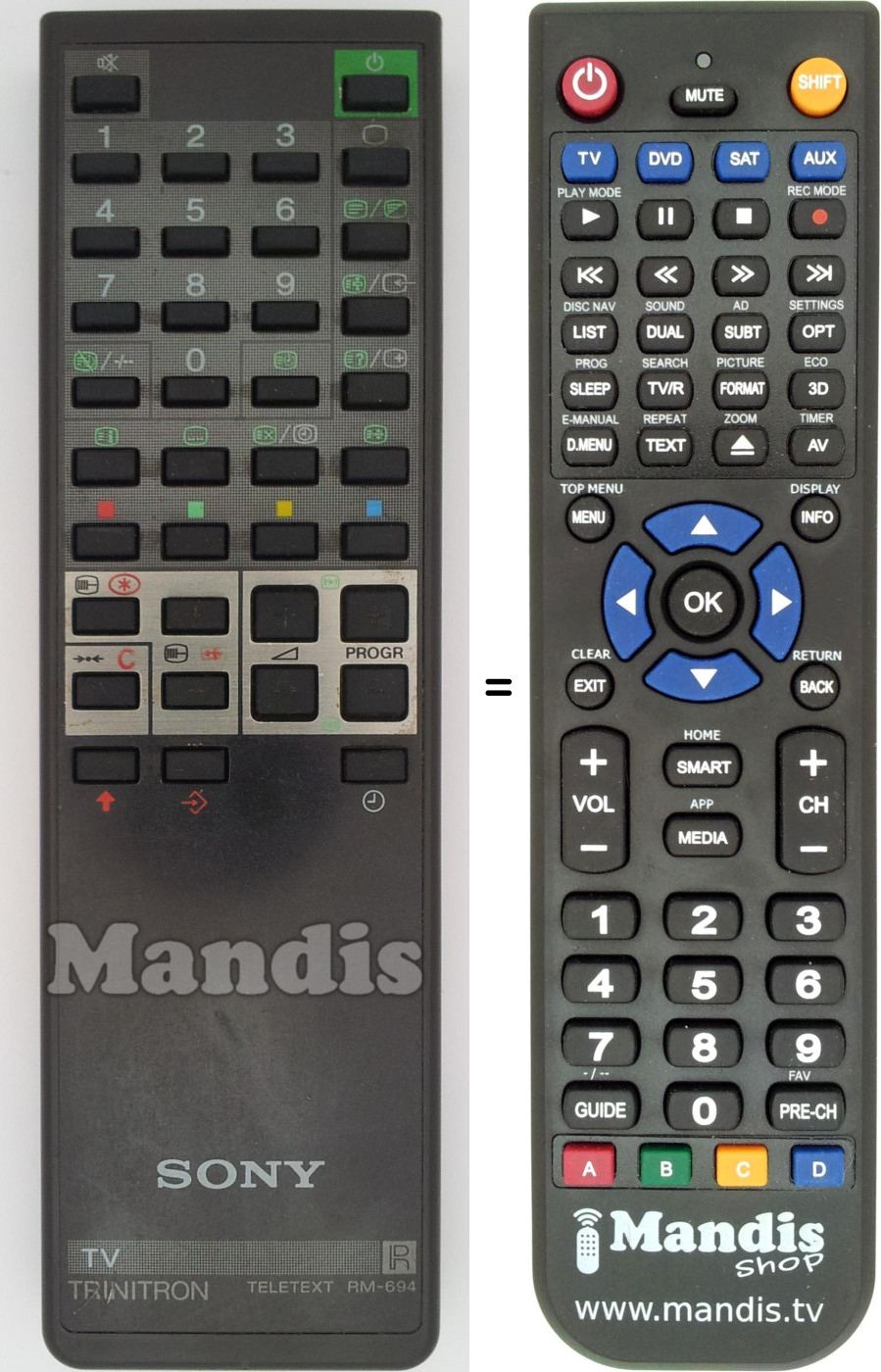 Comandos à distância equivalente Sony RM-694