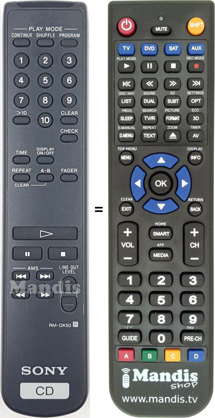 Comandos à distância equivalente Sony RM-DX50