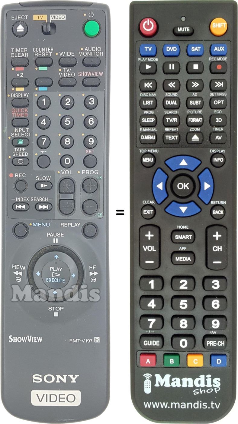 Comandos à distância equivalente Sony RMTV197