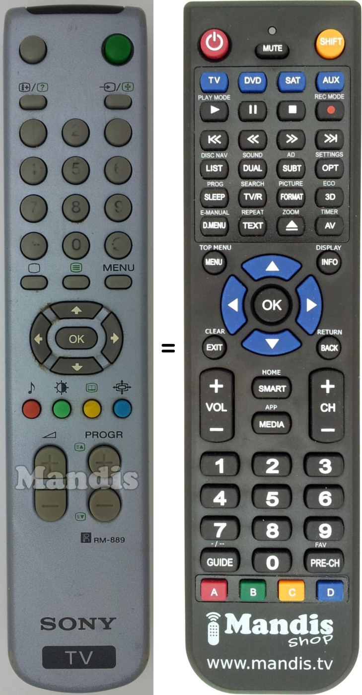 Comandos à distância equivalente RM-889