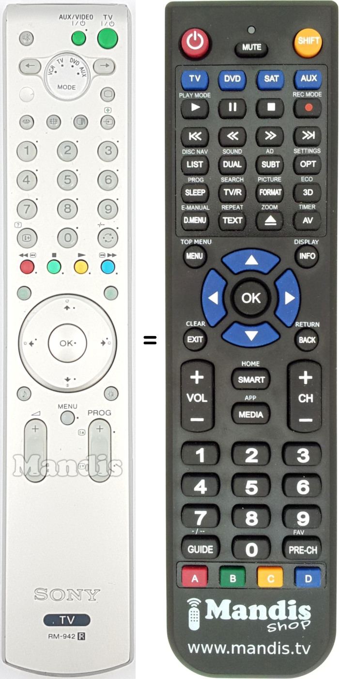 Comandos à distância equivalente Sony RM-942
