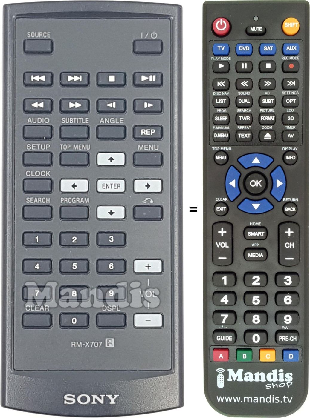 Comandos à distância equivalente Sony RM-X707