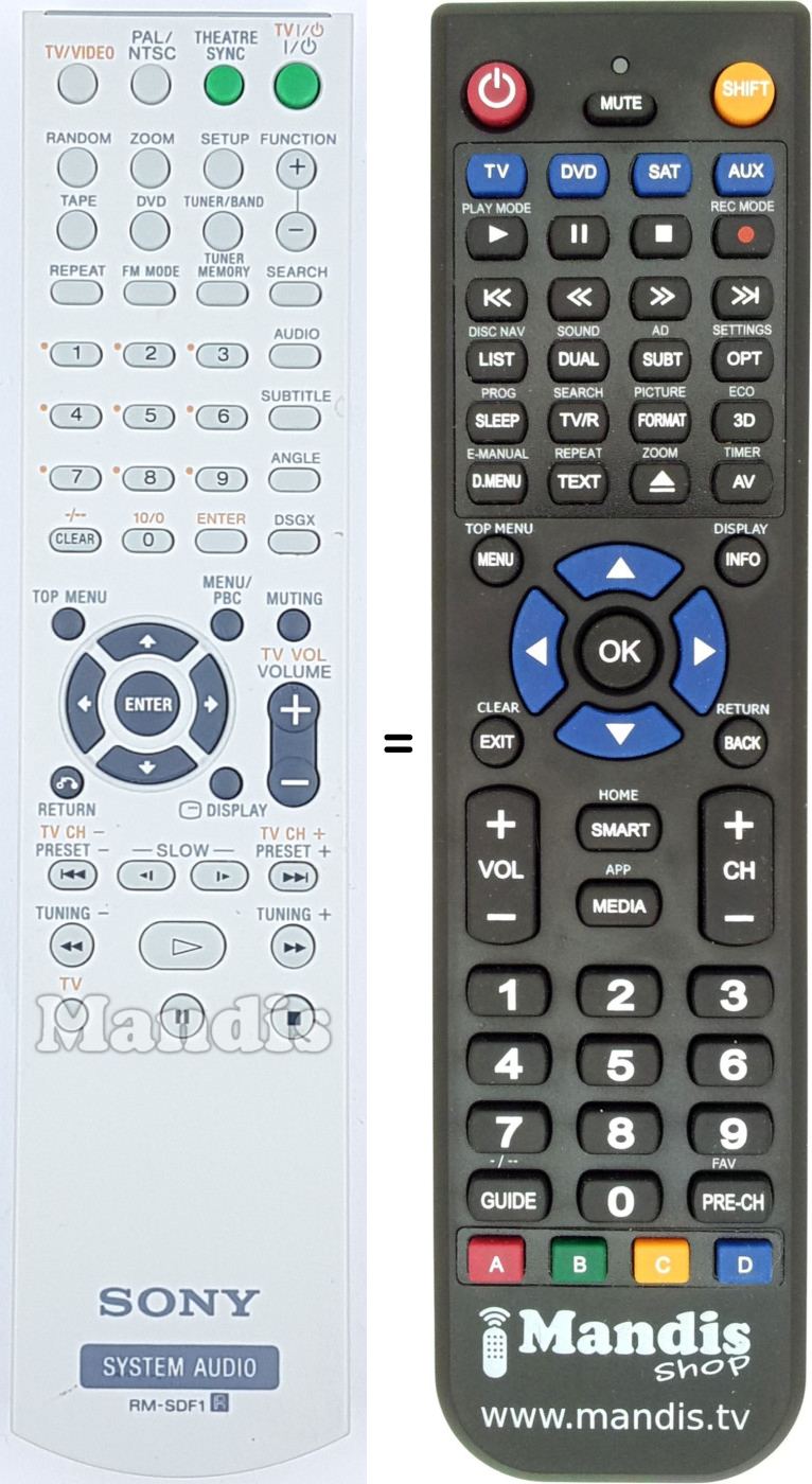 Comandos à distância equivalente Sony RM-SDF1