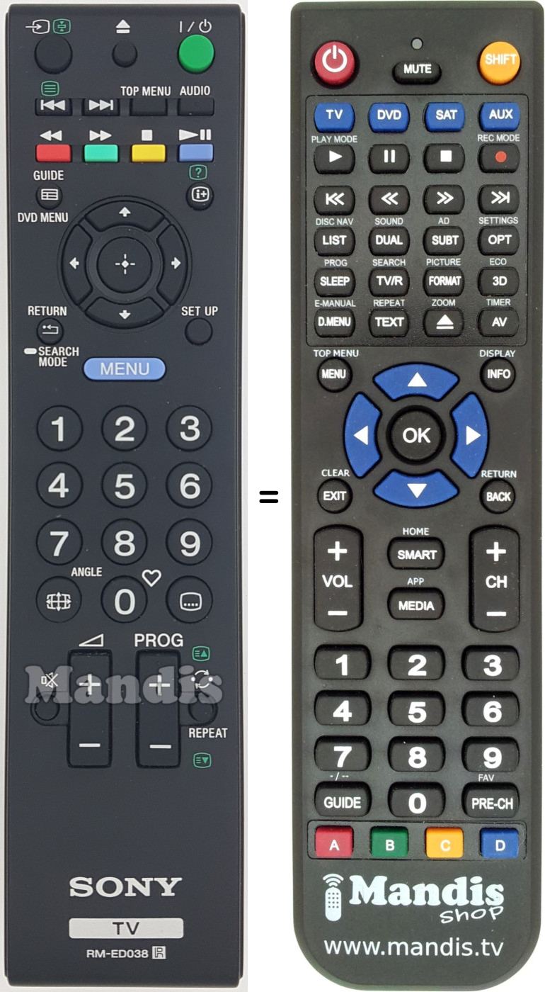 Comandos à distância equivalente Sony RMED038
