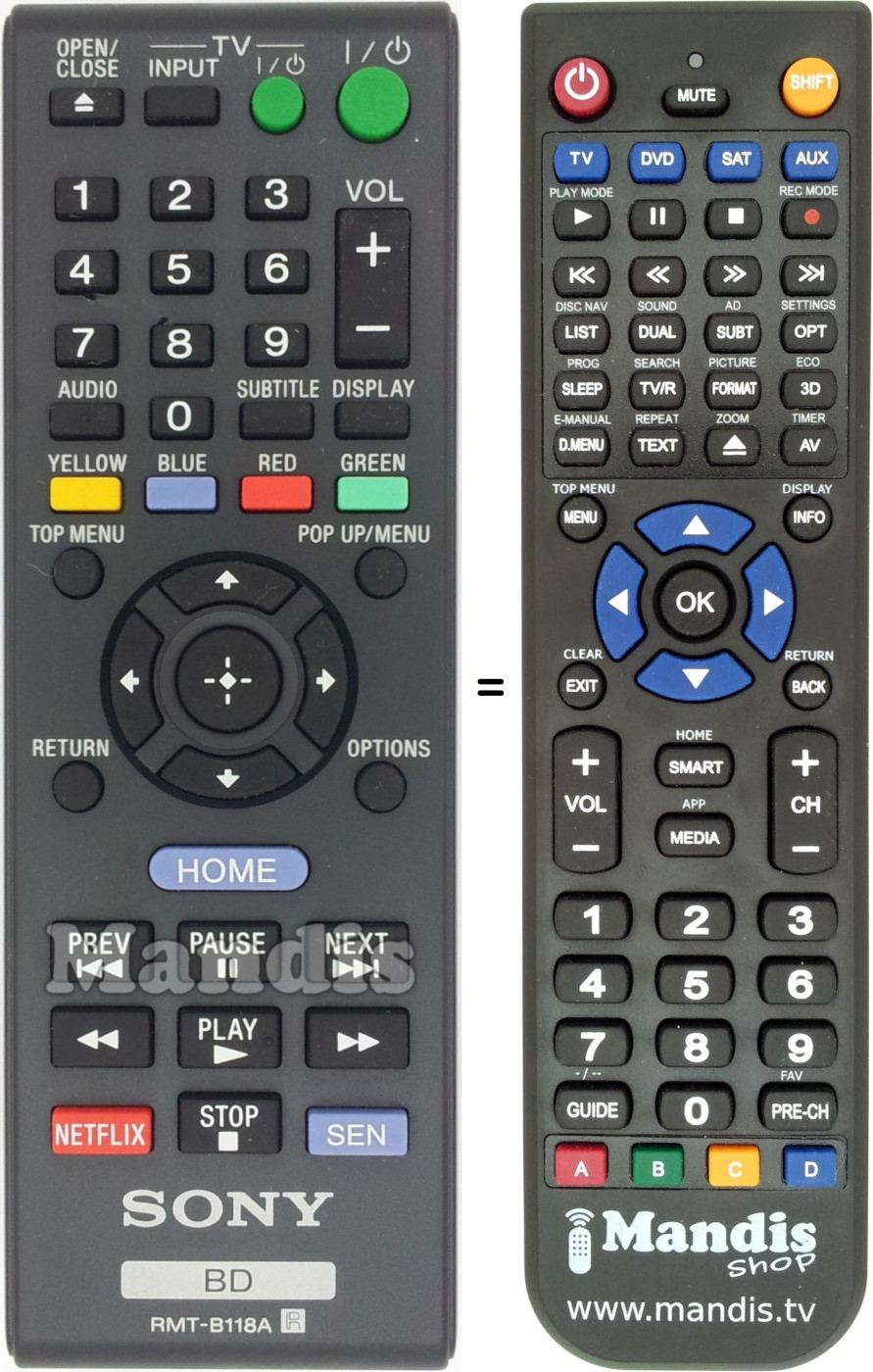 Comandos à distância equivalente Sony RMT-B118A
