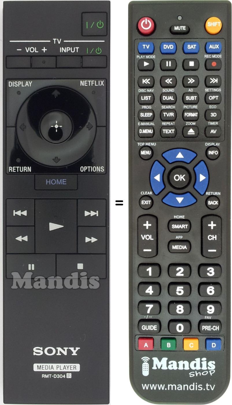 Comandos à distância equivalente Sony RMTD304