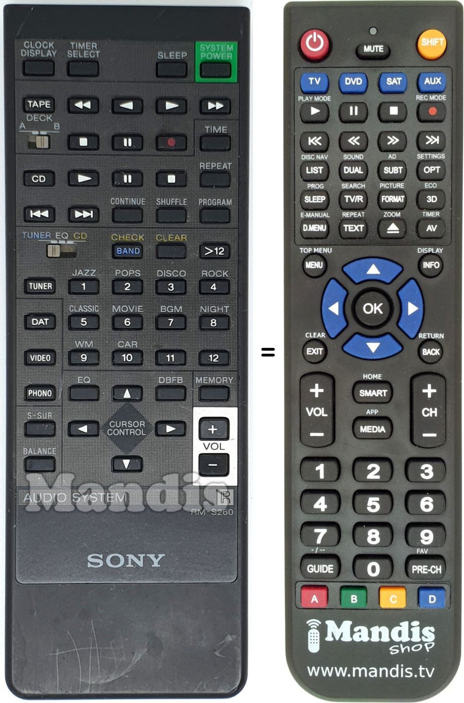 Comandos à distância equivalente Sony RM-S260