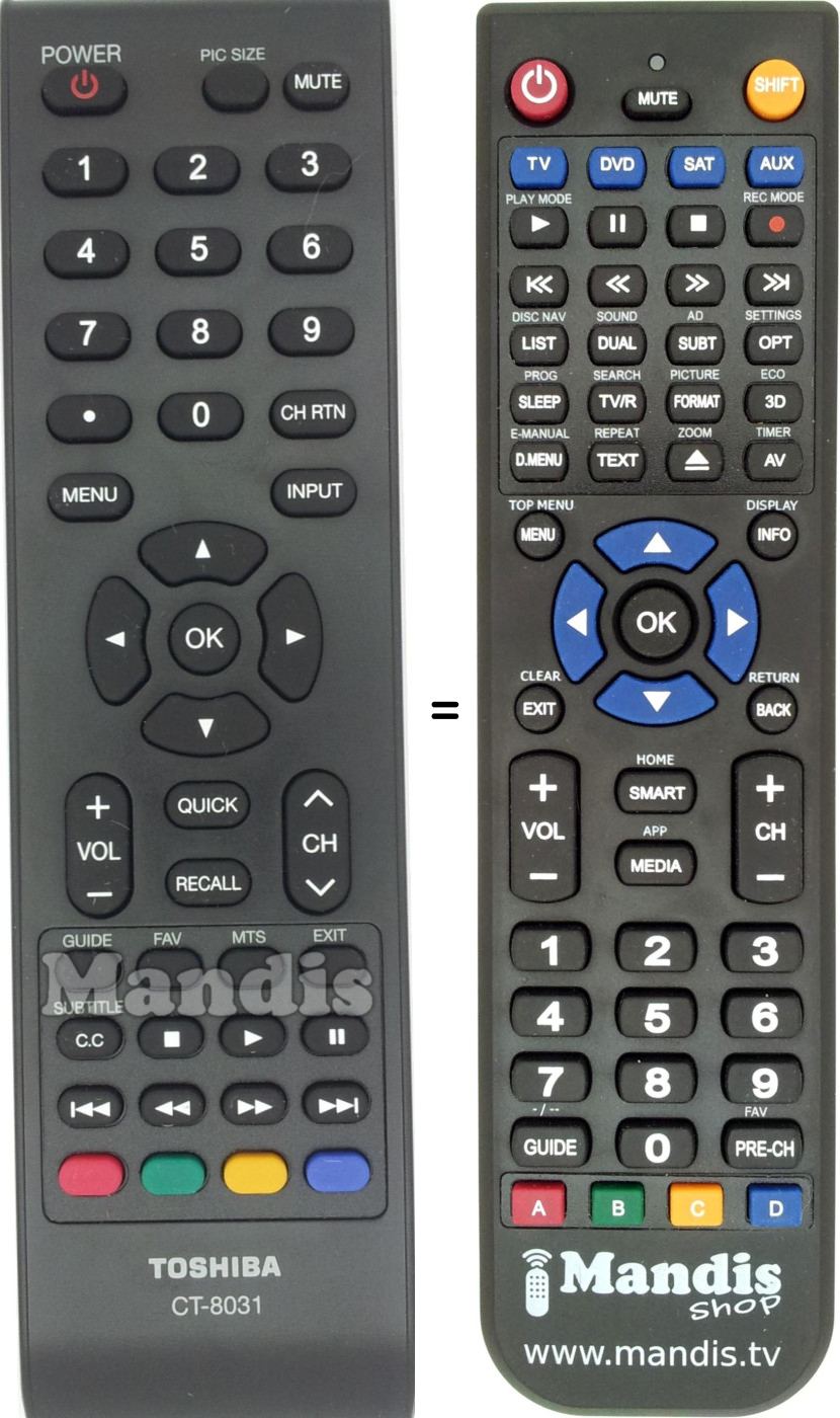 Comandos à distância equivalente Toshiba CT-8031