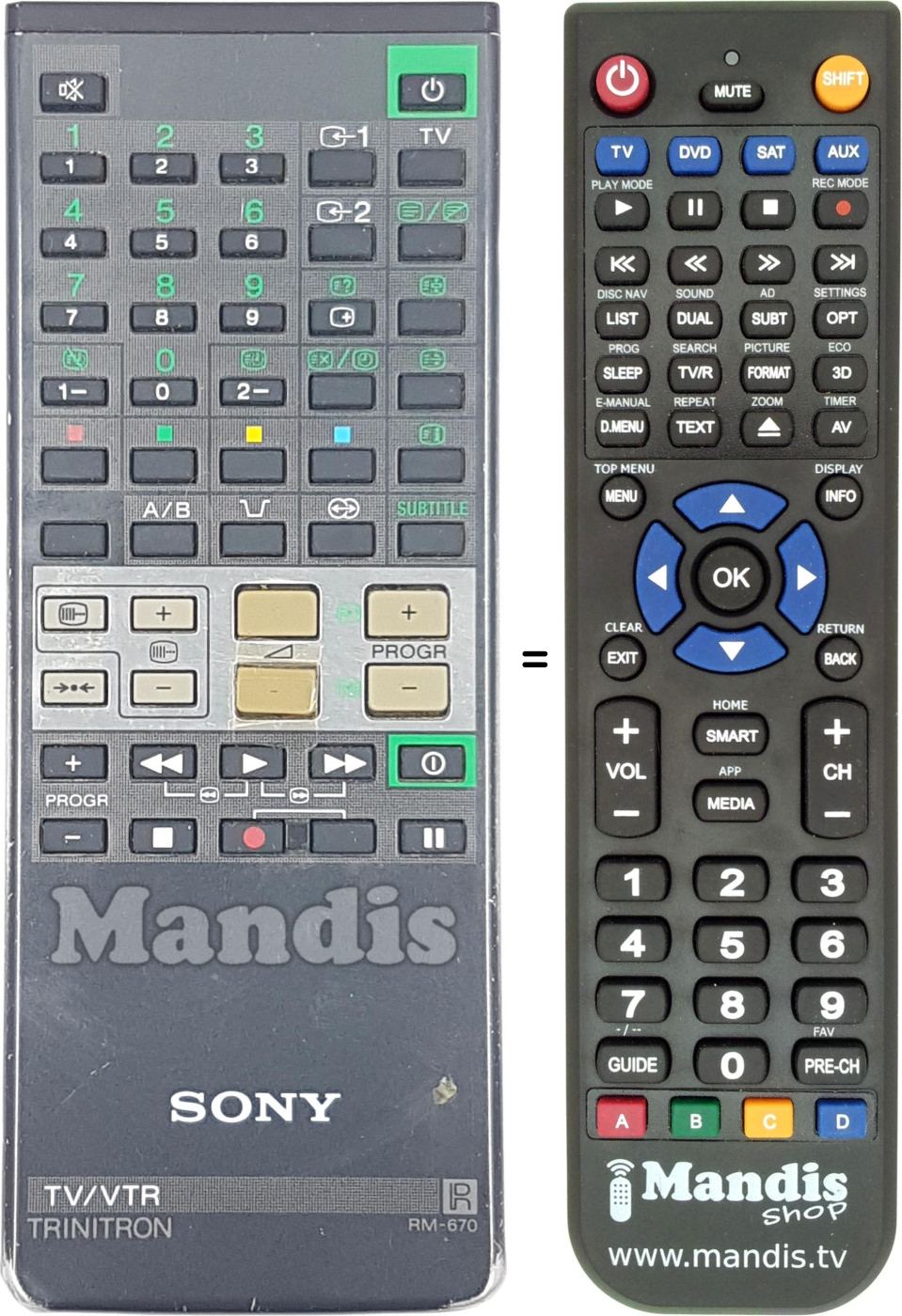 Comandos à distância equivalente Sony RM-670