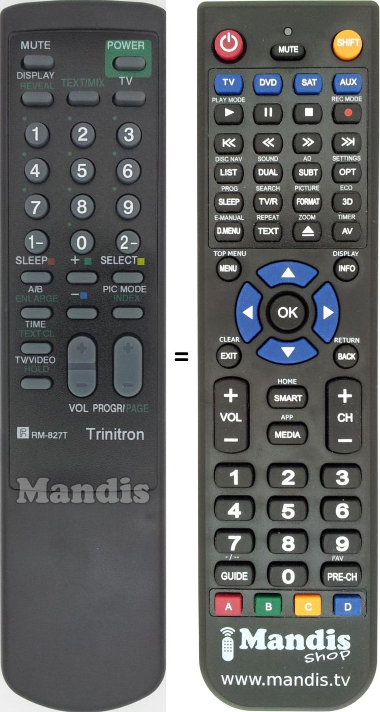 Comandos à distância equivalente RM827T