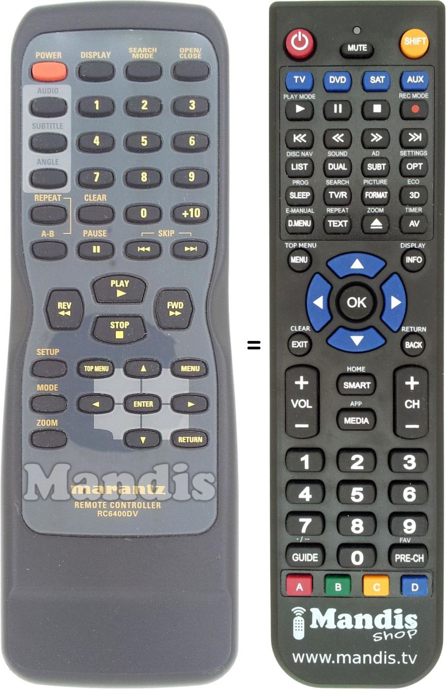 Comandos à distância equivalente RC6400DV