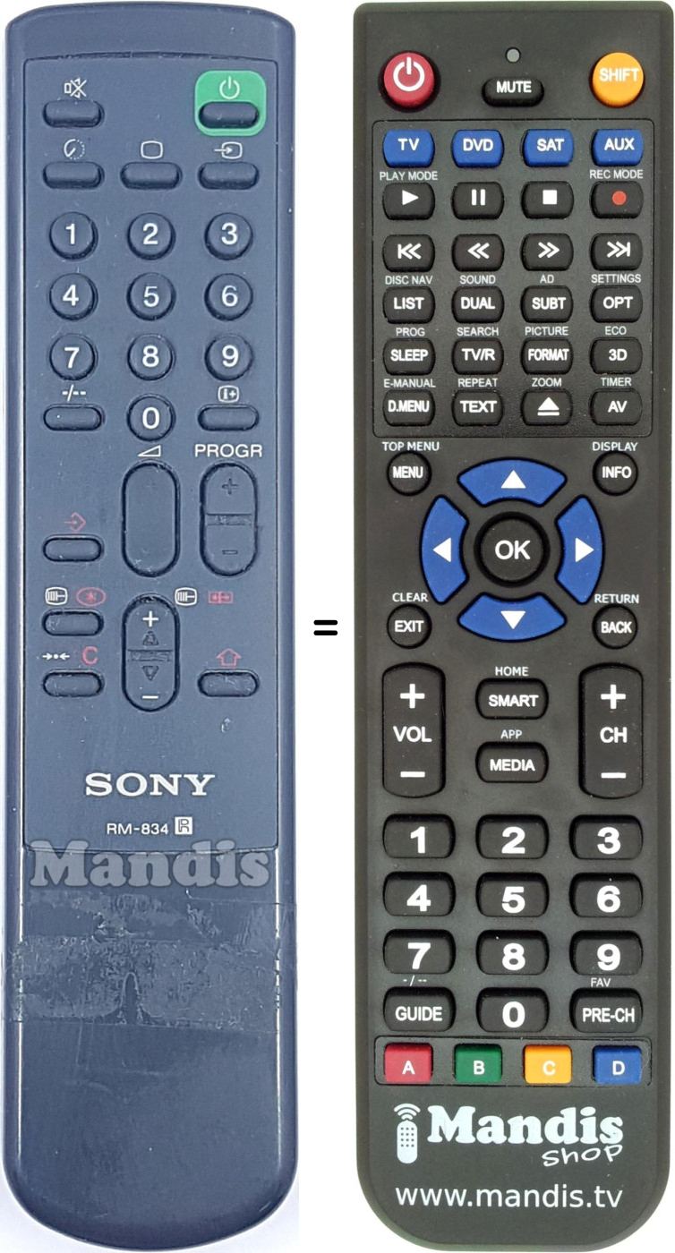 Comandos à distância equivalente RM 834