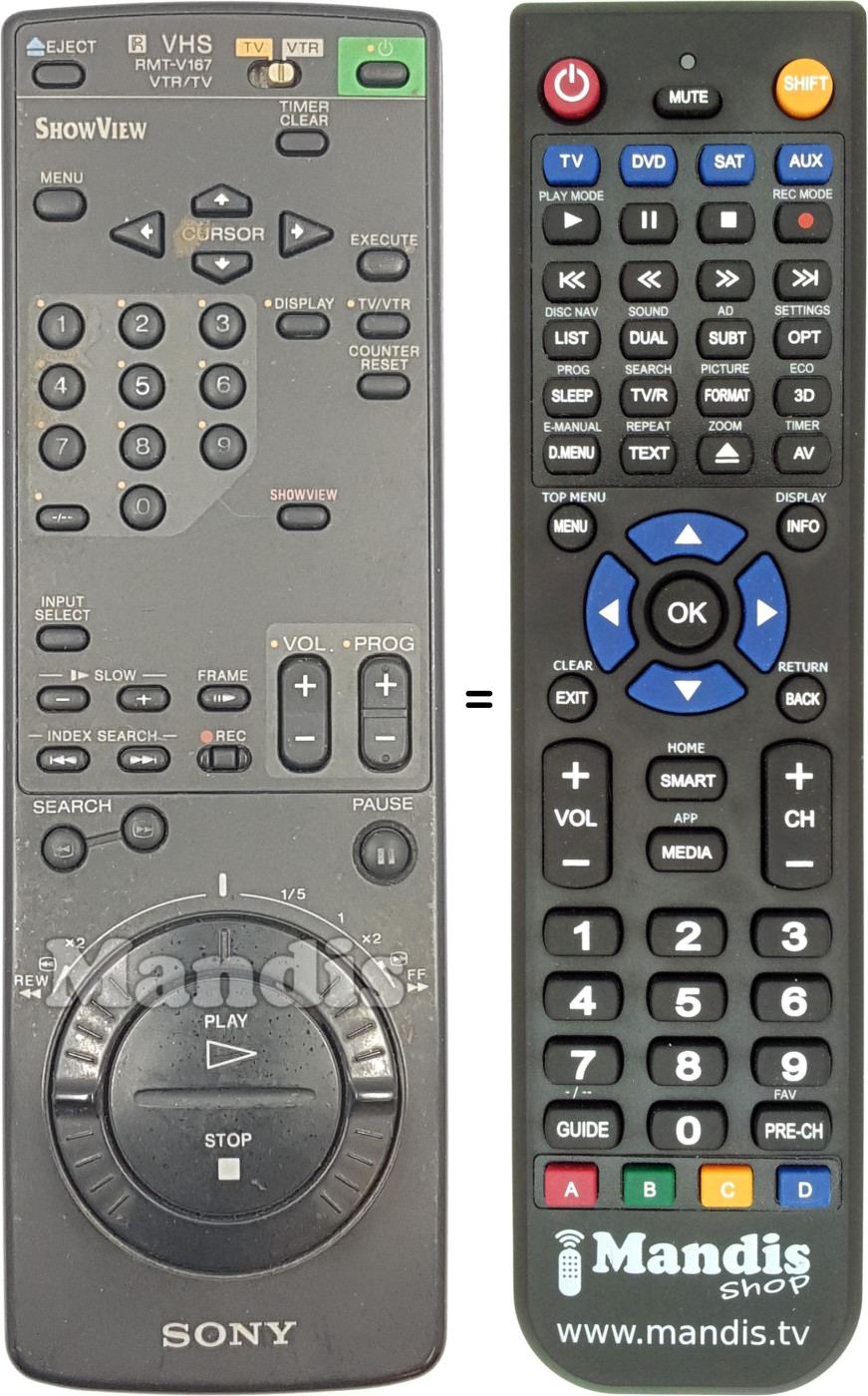 Comandos à distância equivalente Sony RMT-V167