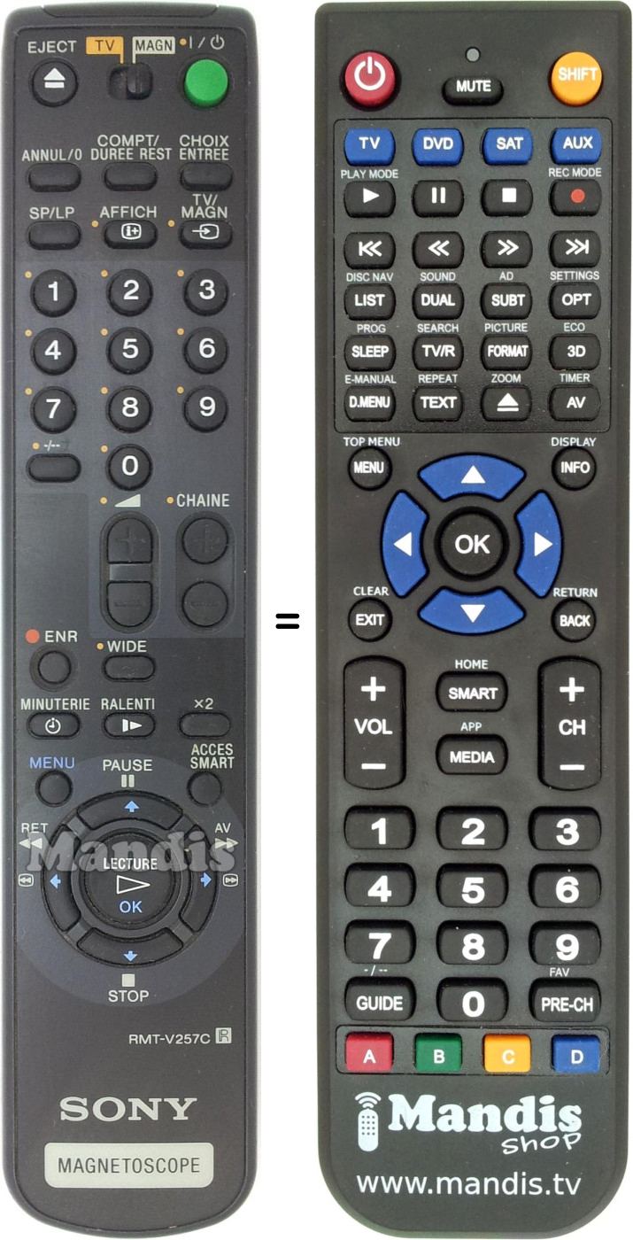 Comandos à distância equivalente RMT-V257C