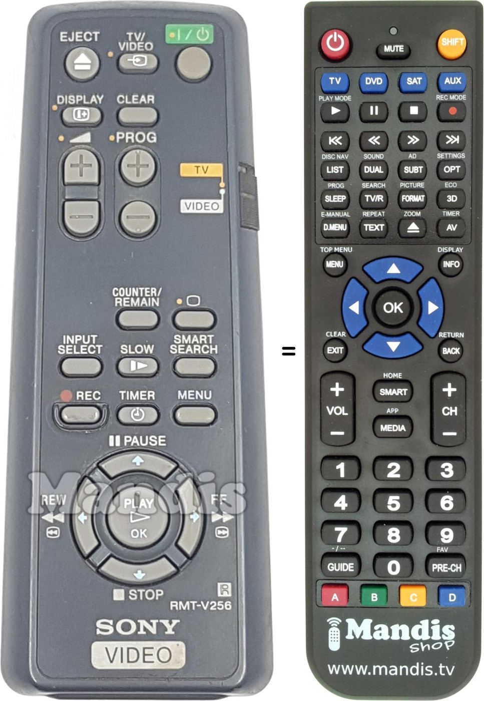 Comandos à distância equivalente RMT V256