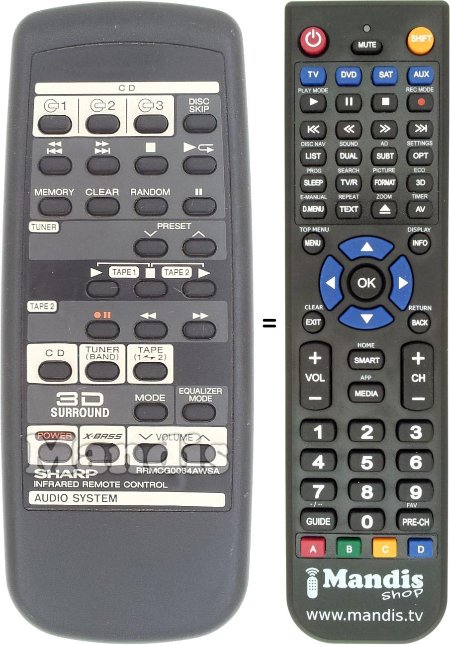 Comandos à distância equivalente Sharp RRMCG0064AWSA
