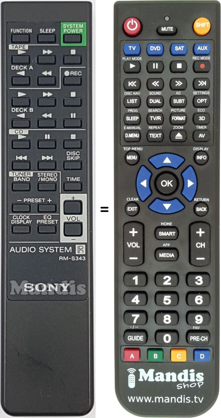 Comandos à distância equivalente Sony RM-S343