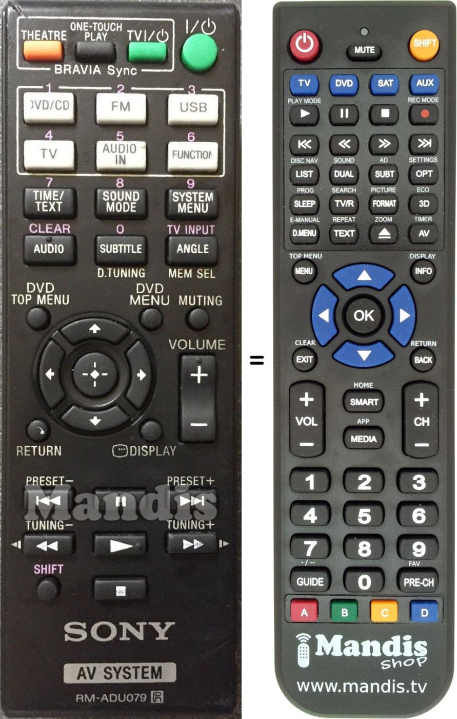 Comandos à distância equivalente Sony RM-ADU079
