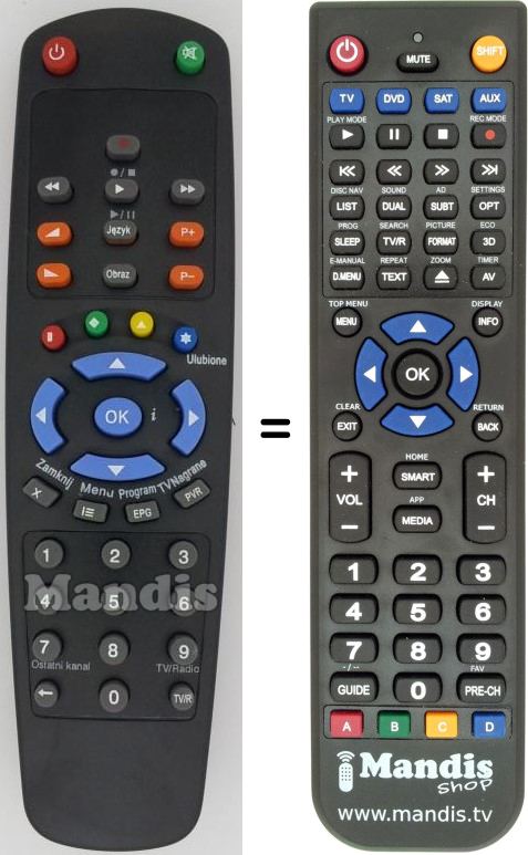 Comandos à distância equivalente HD-5000