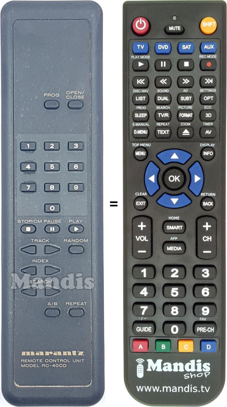 Comandos à distância equivalente RC40CD