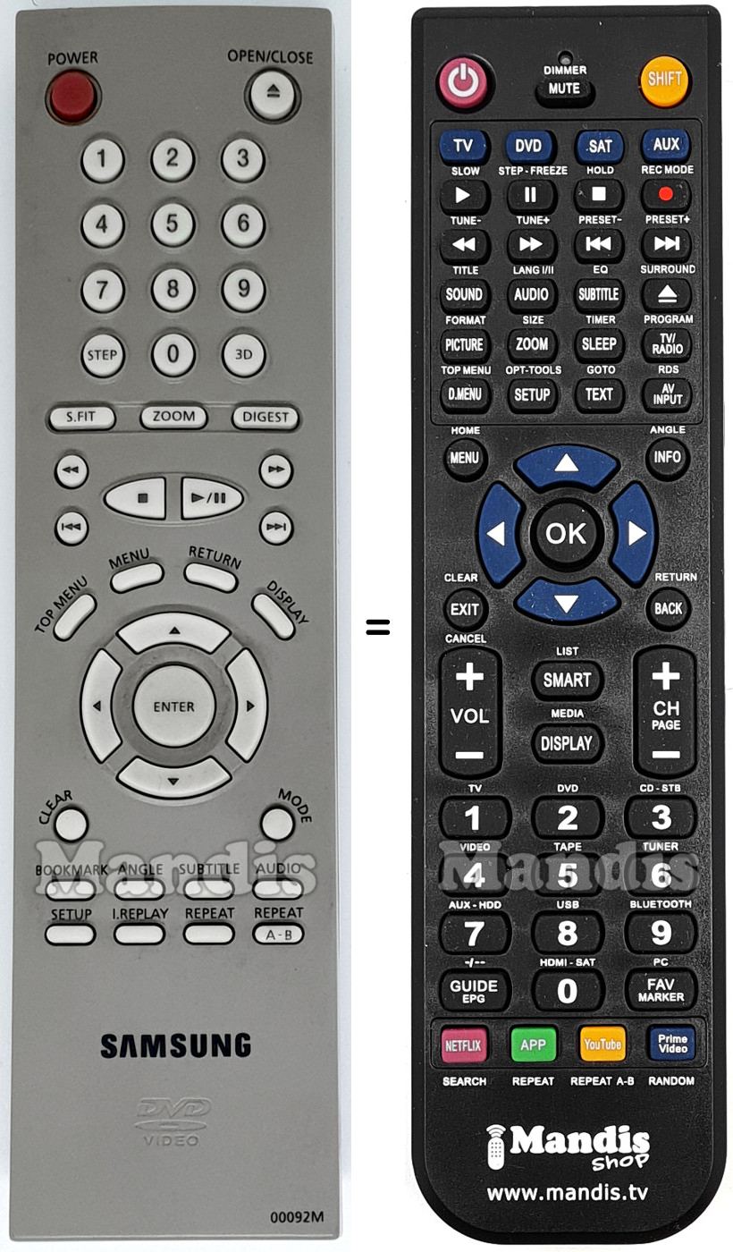 Comandos à distância equivalente Samsung 00092 M