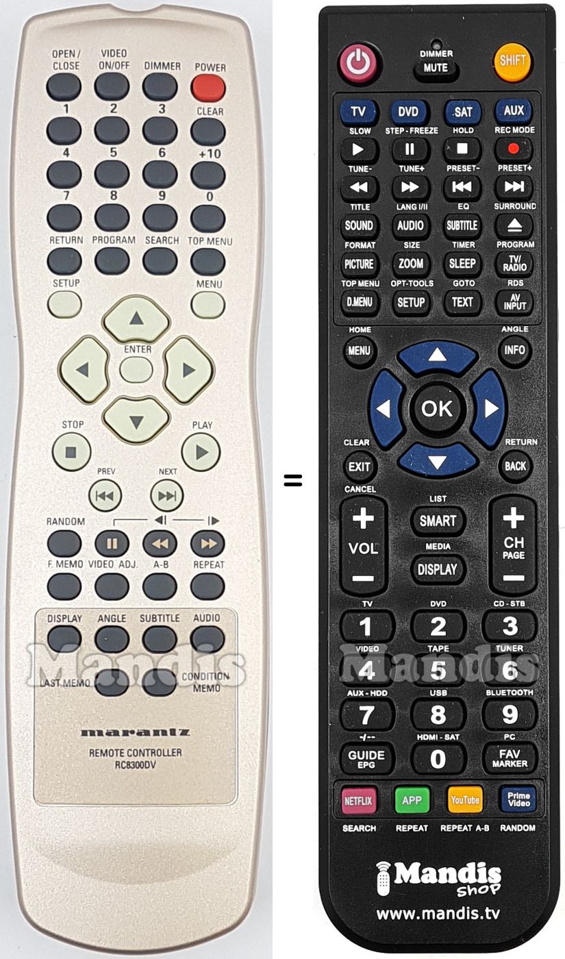 Comandos à distância equivalente Marantz RC8300DV