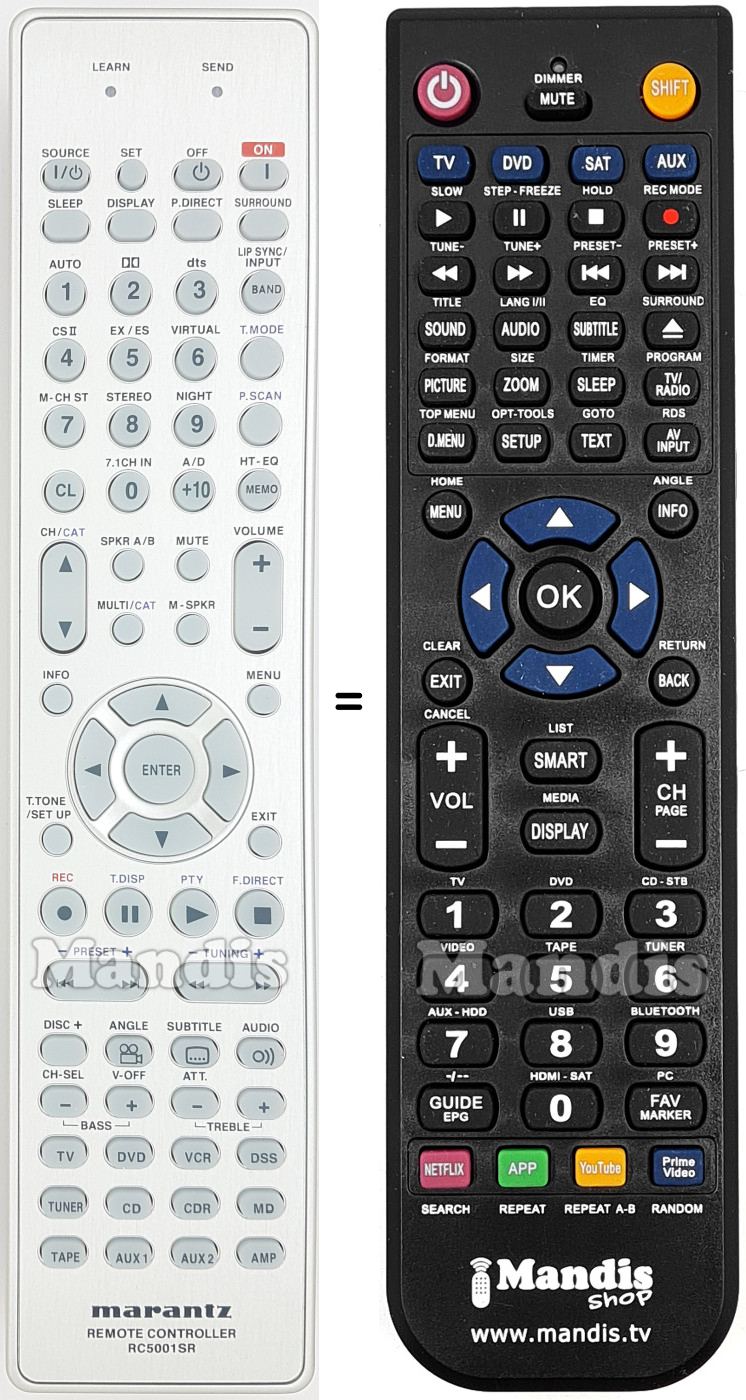 Comandos à distância equivalente Marantz RC5001SR