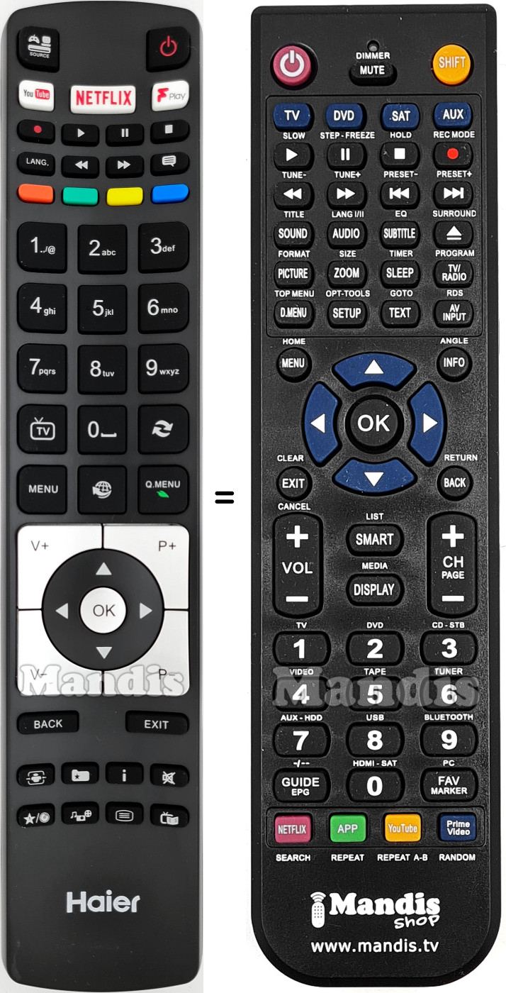 Comandos à distância equivalente Haier 0530019282