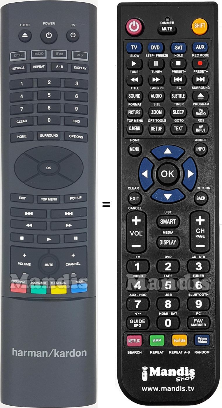 Comandos à distância equivalente HARMAN KARDON 06RB76A00X