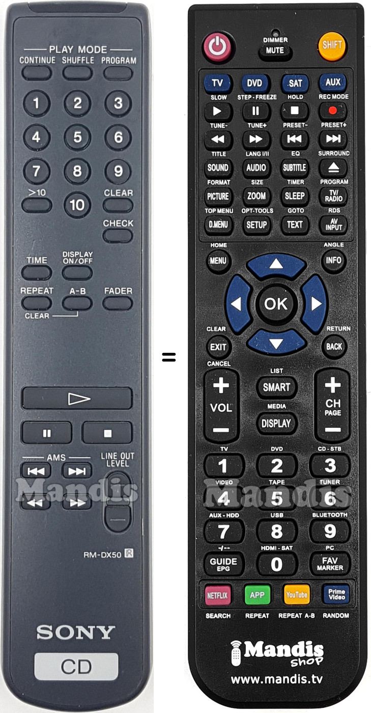 Comandos à distância equivalente Sony RM-DX50