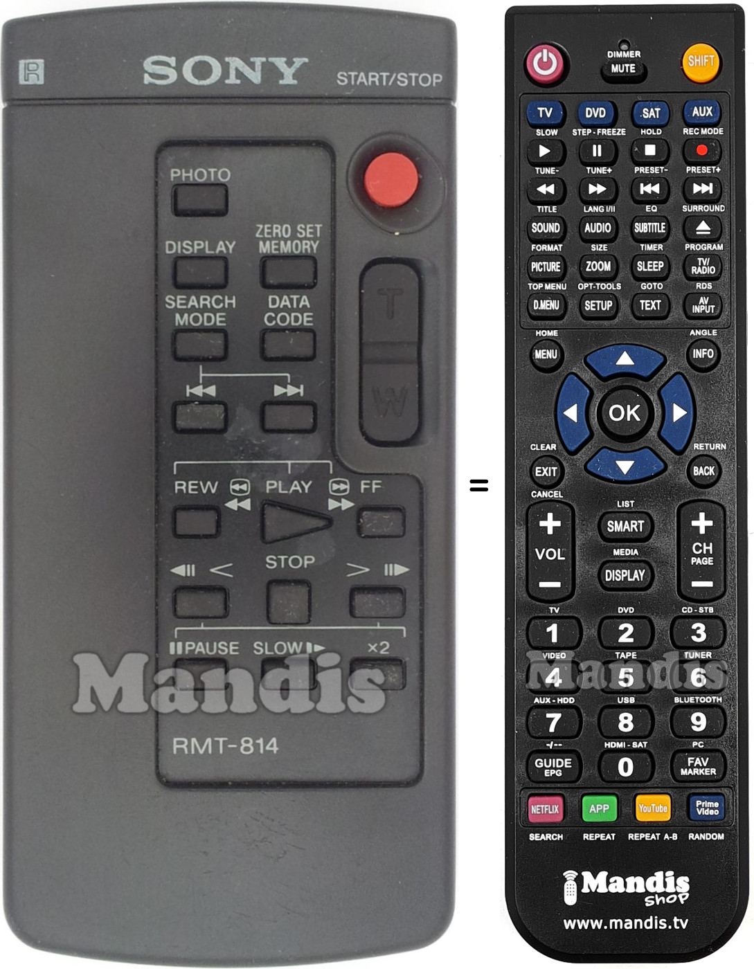 Comandos &agrave; dist&acirc;ncia equivalente Sony RMT-814
