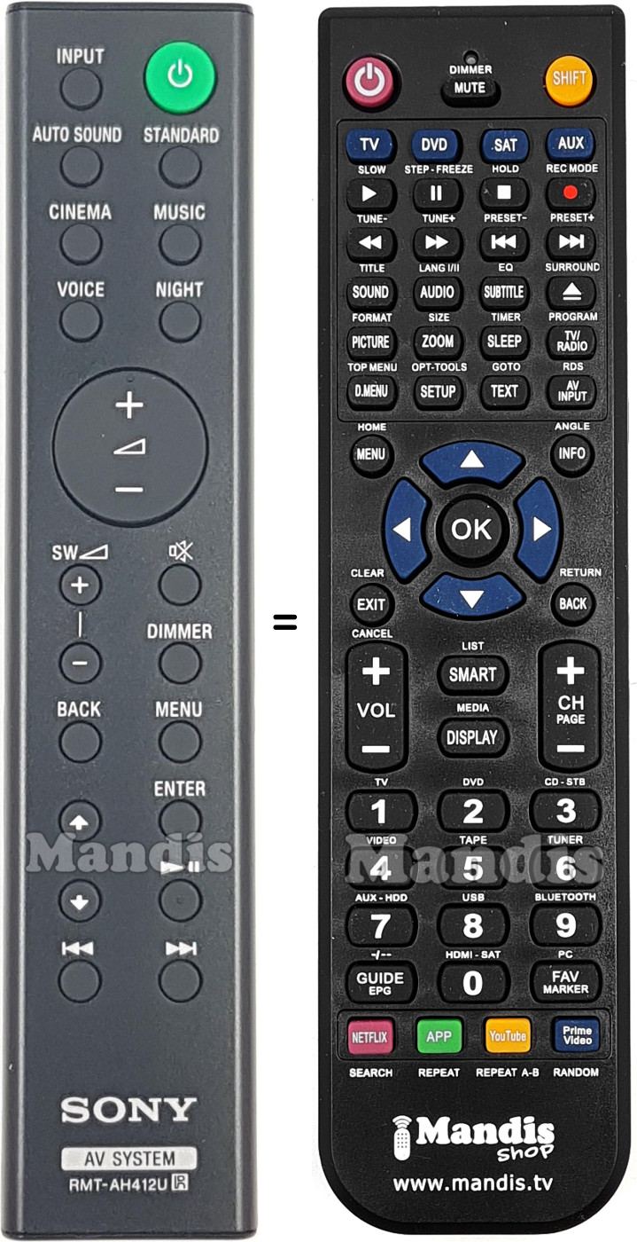 Comandos à distância equivalente Sony RMT-AH412U