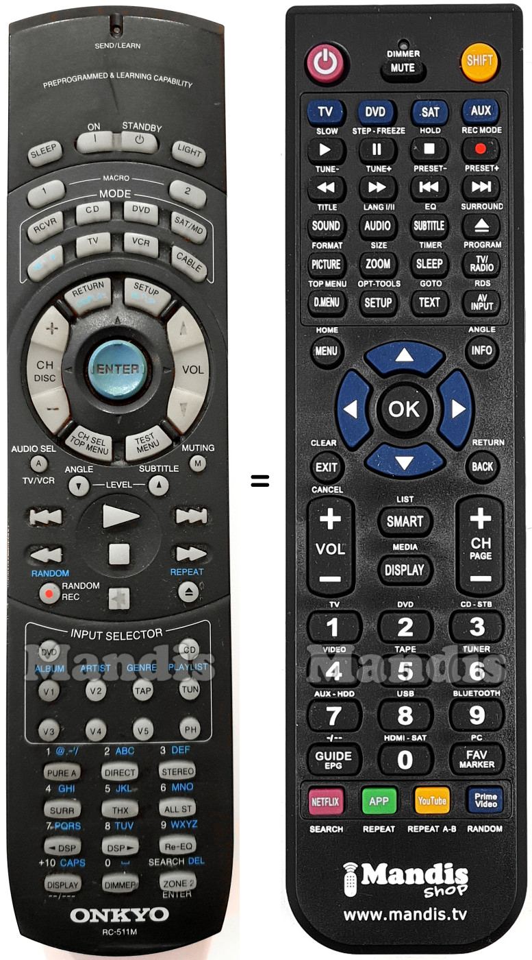 Comandos à distância equivalente Onkyo RC-511M