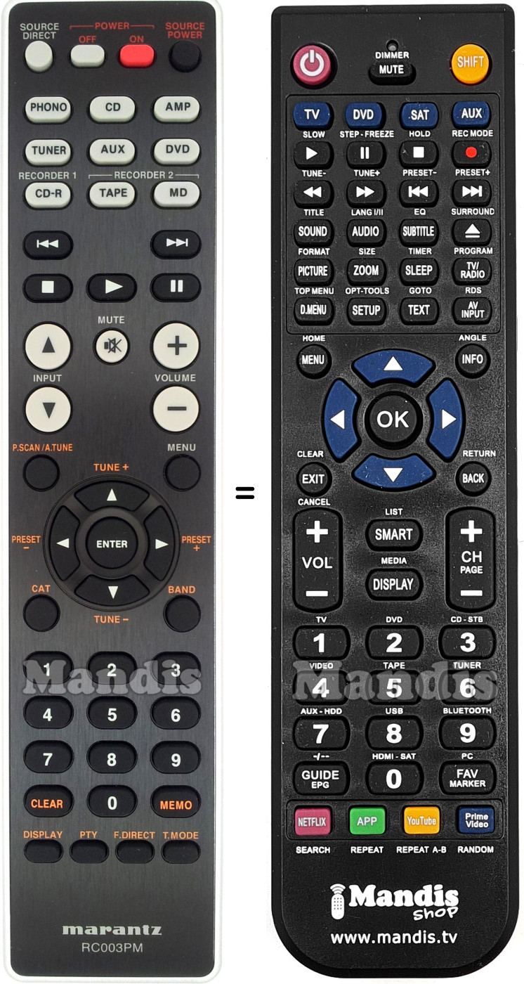 Comandos à distância equivalente Marantz RC003PM