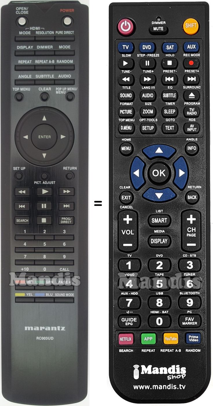 Comandos à distância equivalente Marantz RC003UD
