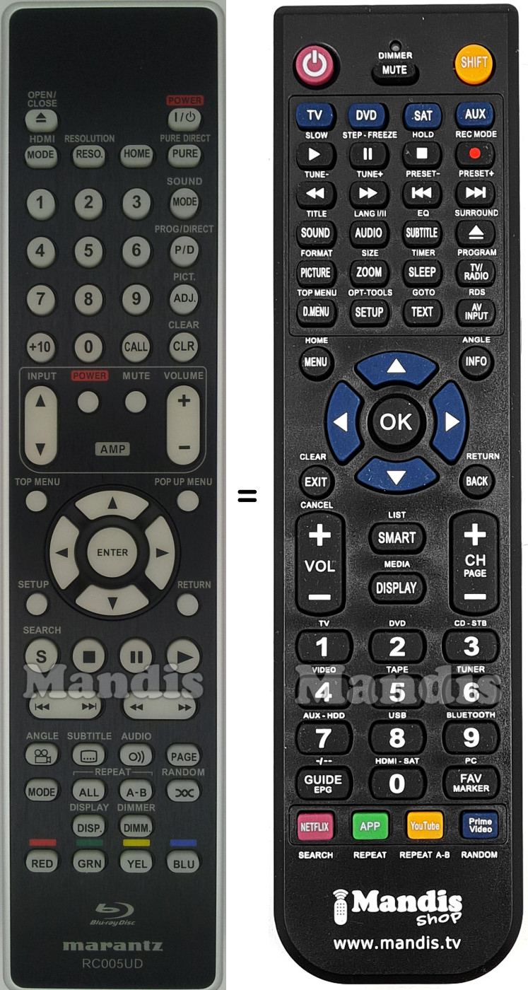 Comandos à distância equivalente Marantz RC005UD