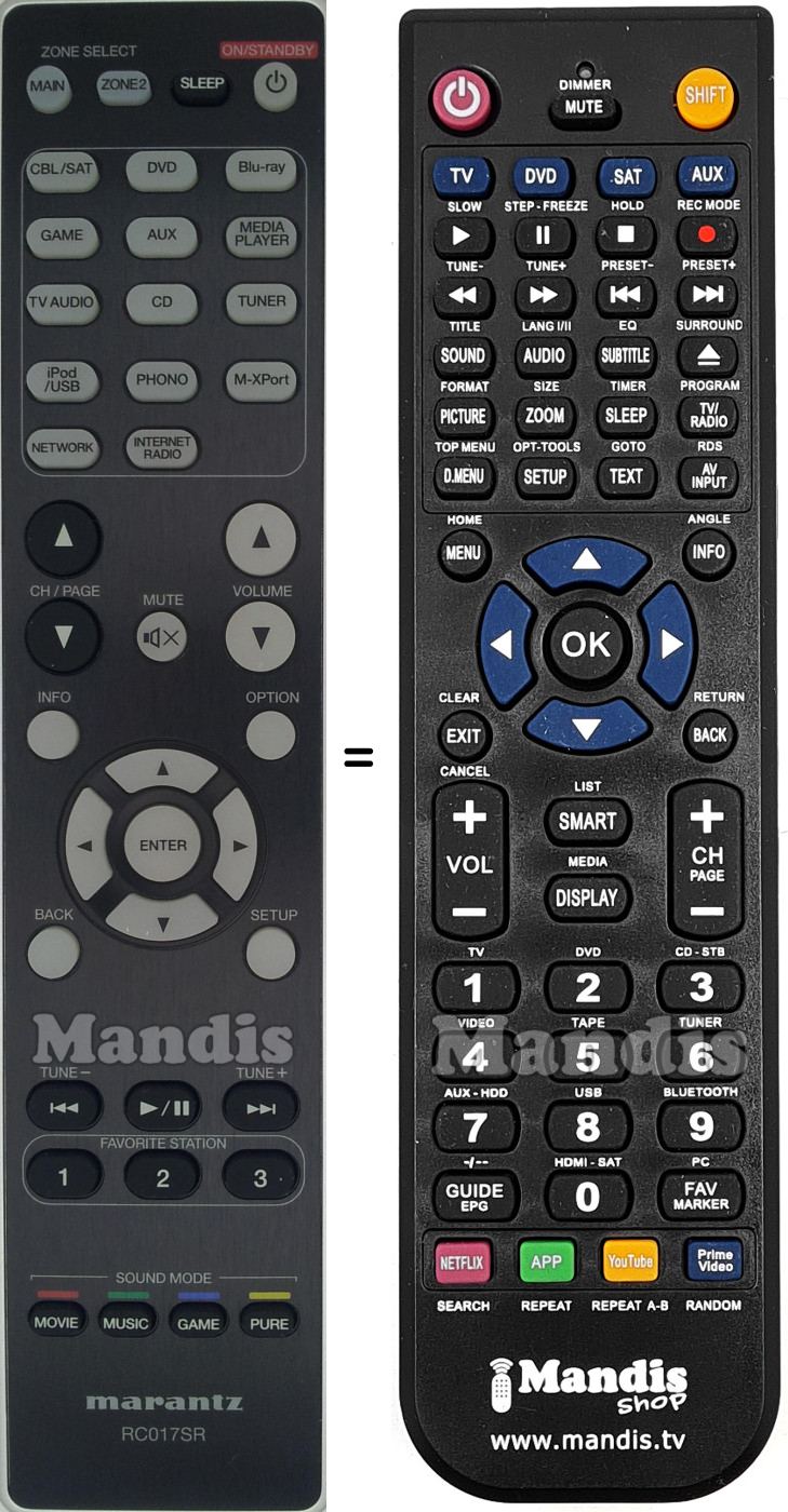Comandos à distância equivalente Marantz RC017SR