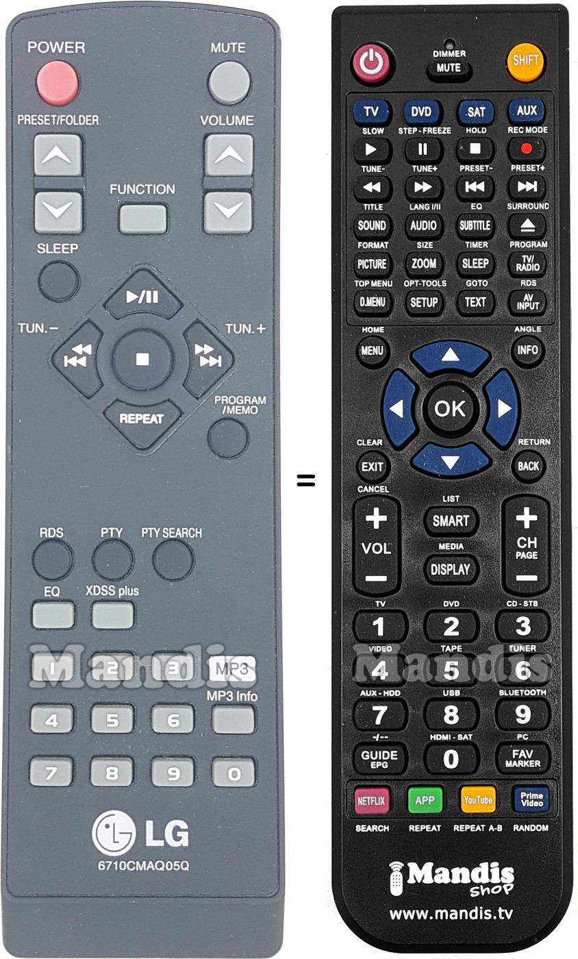 Comandos à distância equivalente LG 6710CMAQ05Q