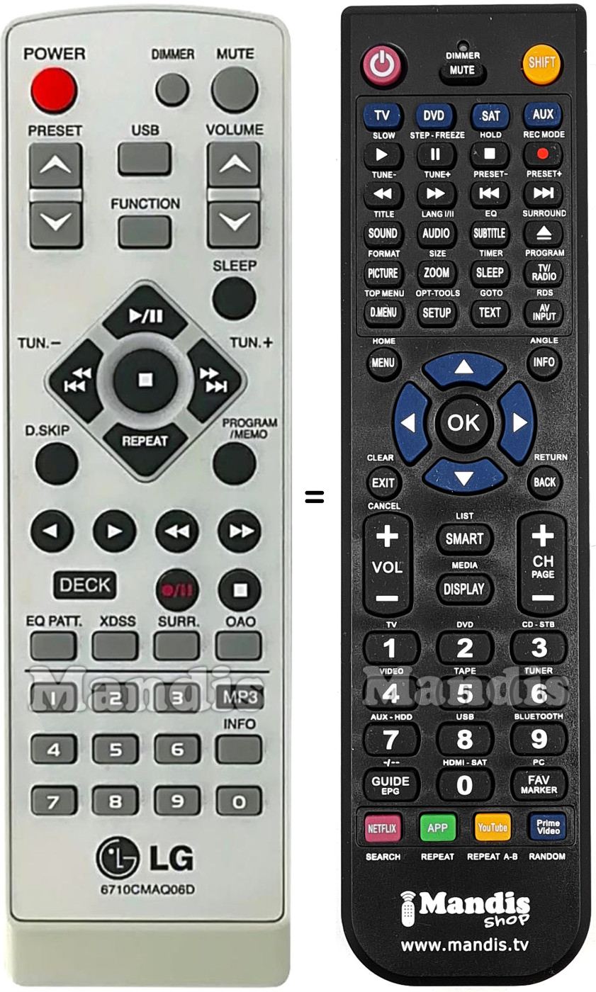 Comandos &agrave; dist&acirc;ncia equivalente LG 6710CMAQ06D