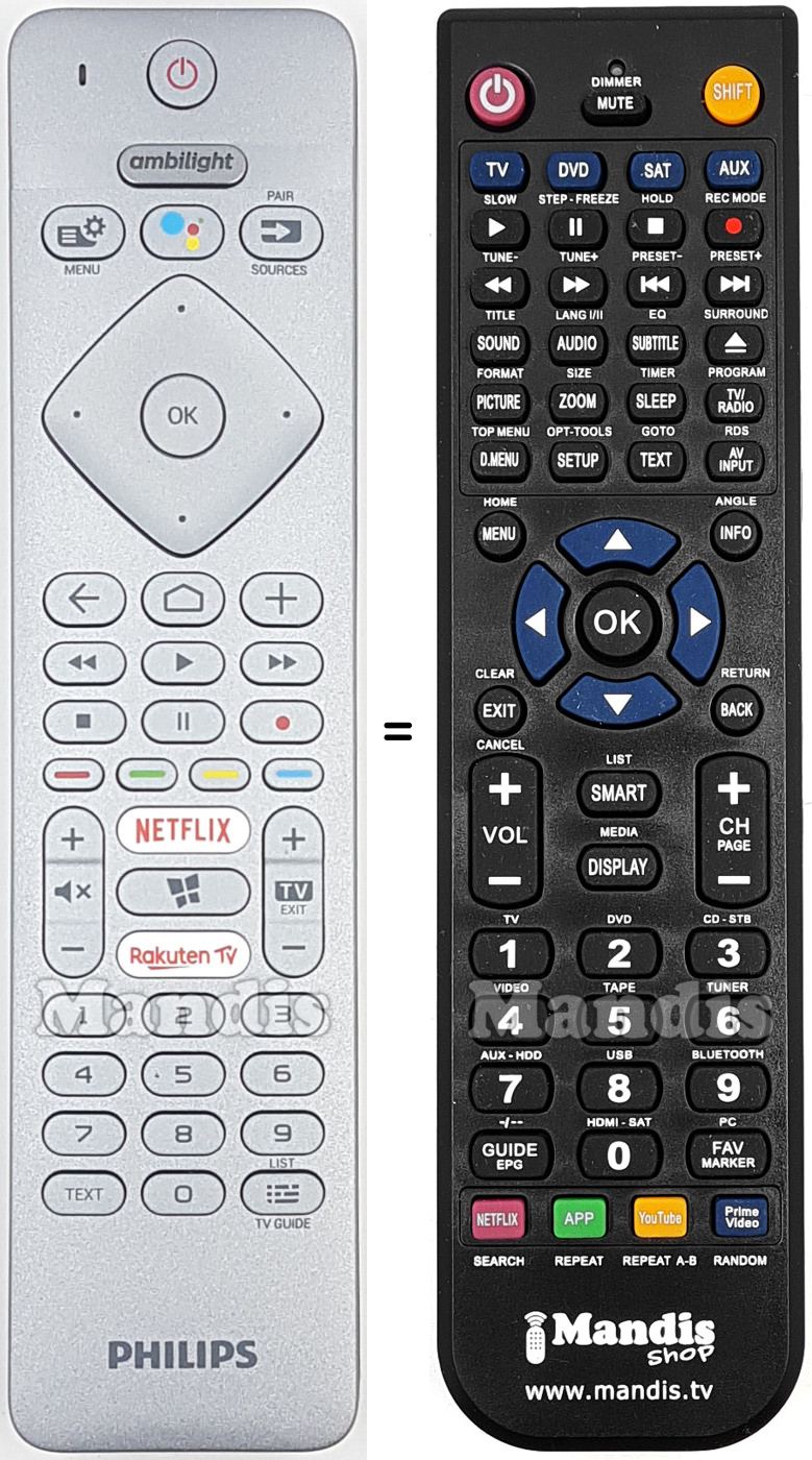 Comandos à distância equivalente Philips 996599002342