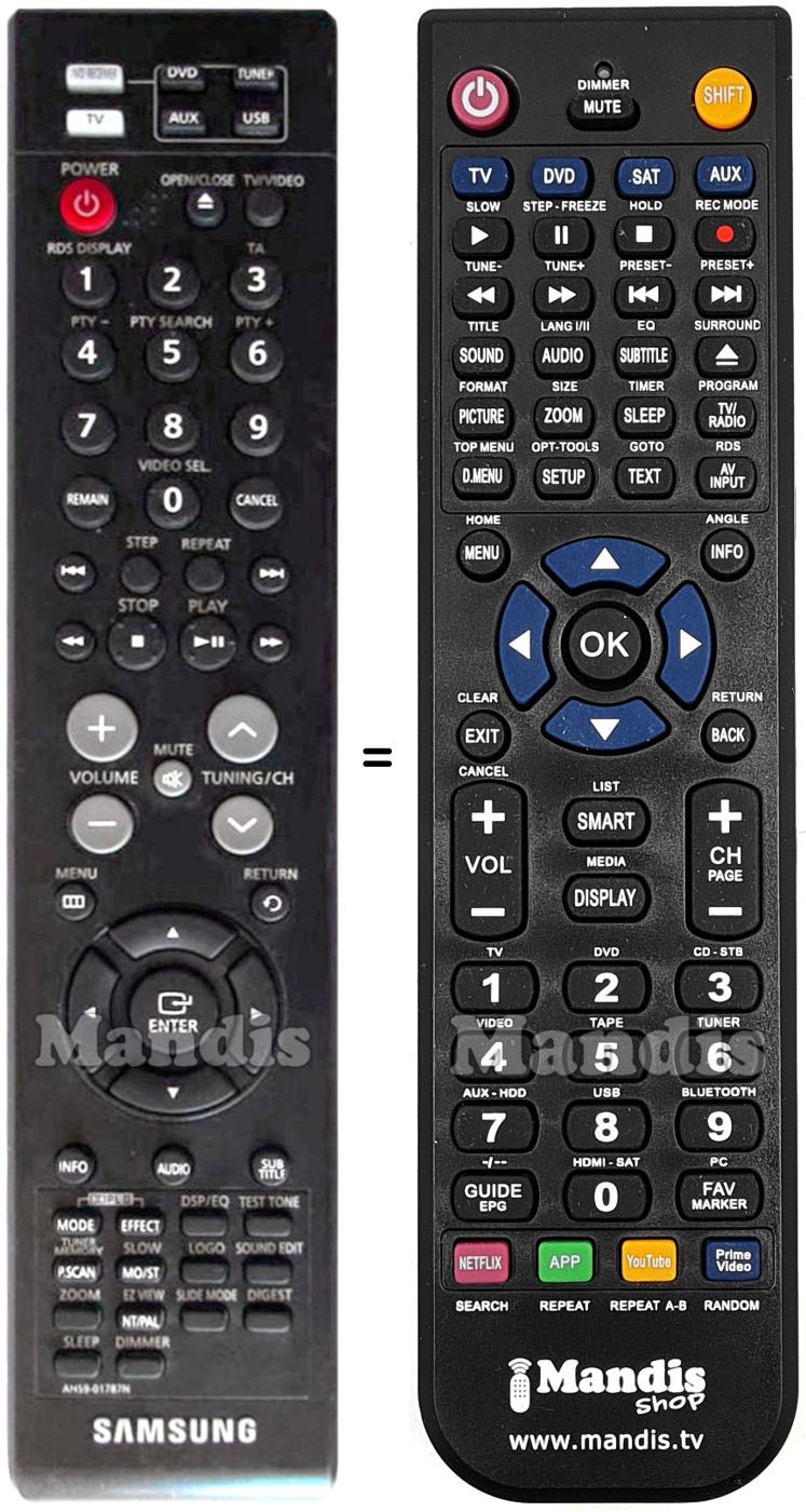 Comandos &agrave; dist&acirc;ncia equivalente Samsung AH59-01787N