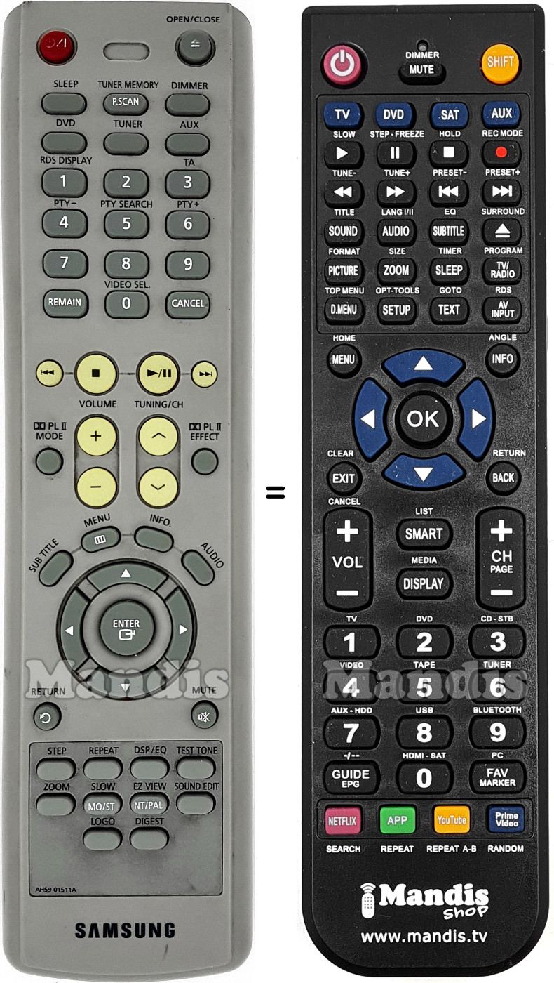 Comandos &agrave; dist&acirc;ncia equivalente Samsung AH59-01511 A