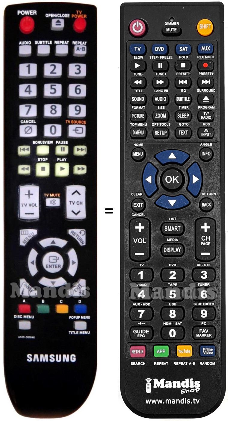 Comandos &agrave; dist&acirc;ncia equivalente Samsung AK59-00104 K