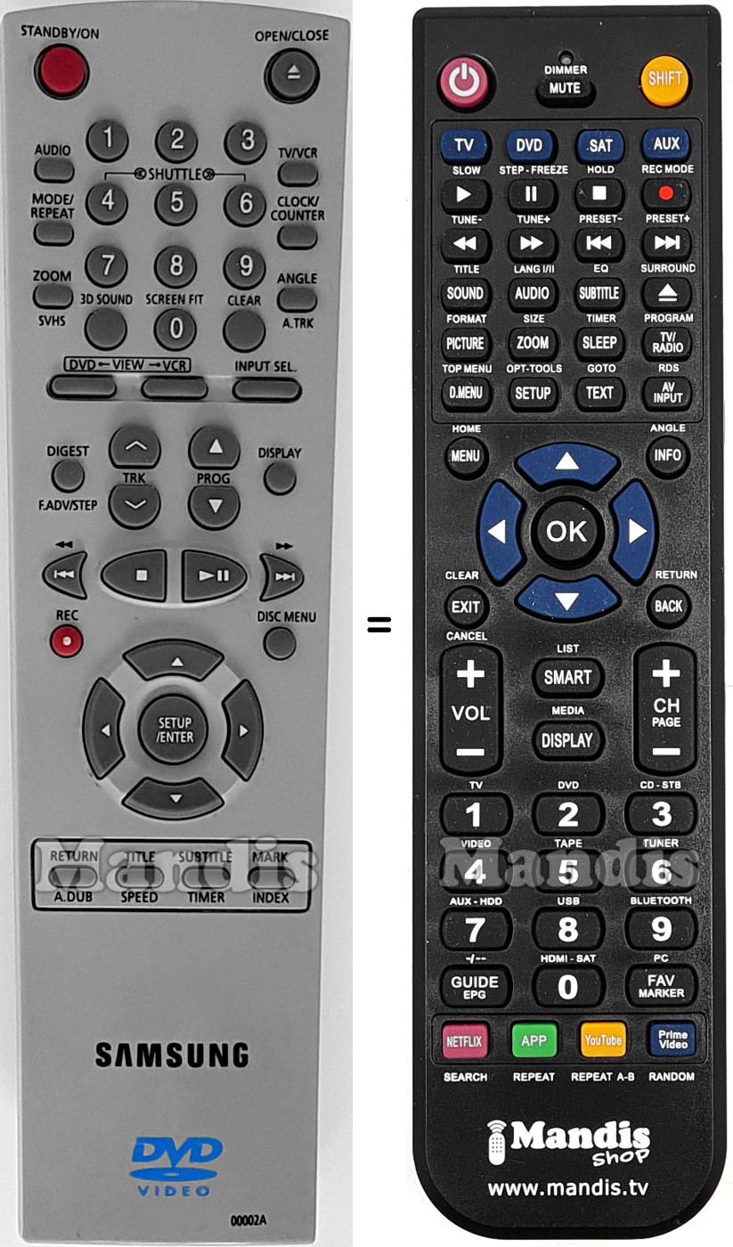 Comandos à distância equivalente Samsung 00002A
